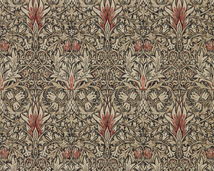 Morris & Co Snakeshead Charcoal/Spice 216425 Wallpaper