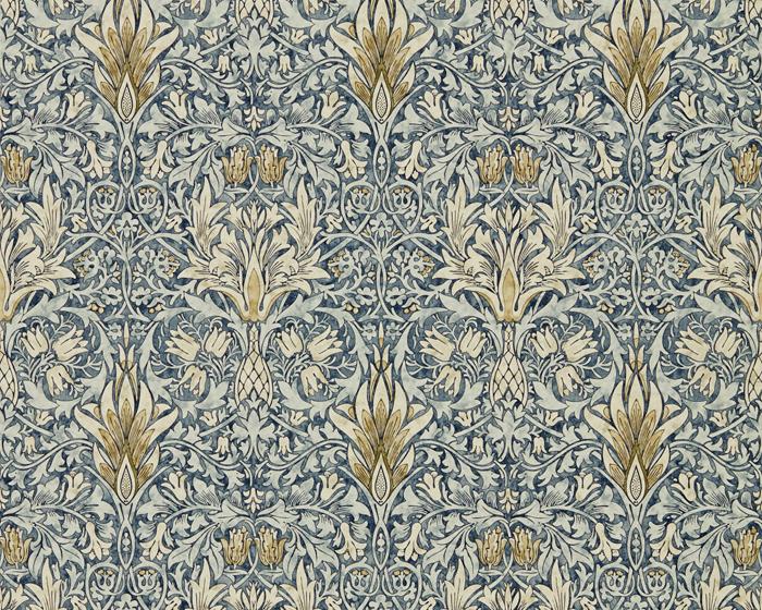 Morris & Co Snakeshead Indigo/Cumin 216428 Wallpaper