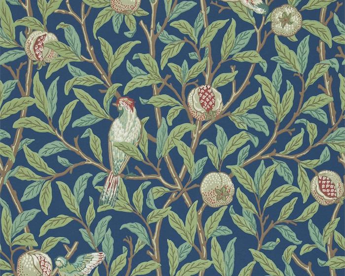 Morris & Co Bird & Pomegranate Blue/Sage 216454 Wallpaper