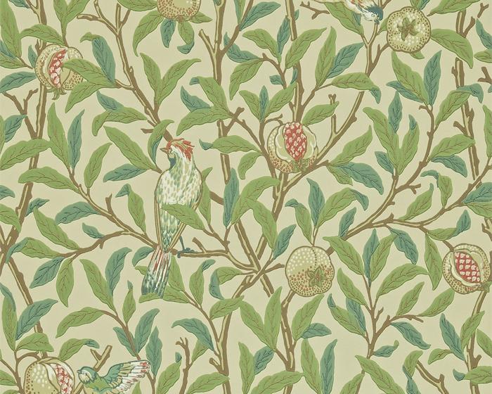 Morris & Co Bird & Pomegranate Bayleaf/Cream 216455 Wallpaper