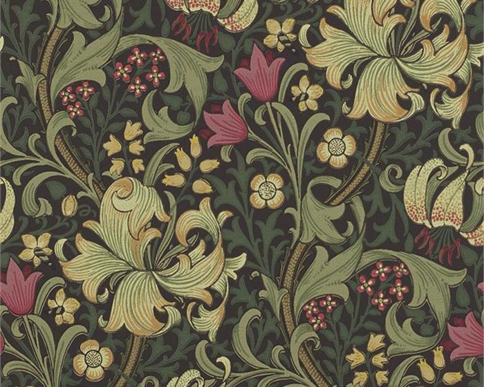 Morris & Co Golden Lily Charcoal/Olive 216463 Wallpaper
