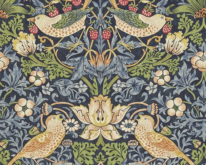 Morris & Co Strawberry Thief Indigo/Mineral 216476 Wallpaper