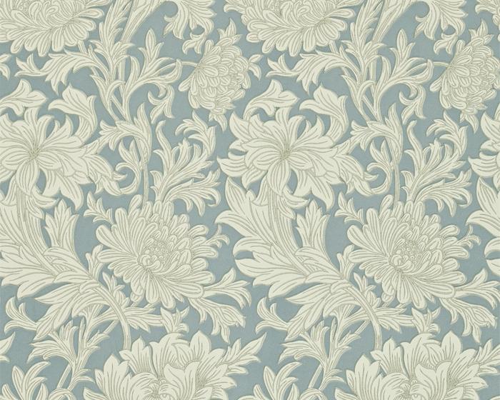 Morris & Co Chrysanthemum Toile China Blue/Cream DMOWCH101 Wallpaper