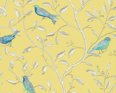 Sanderson Finches Yellow DOPWFI101 Wallpaper