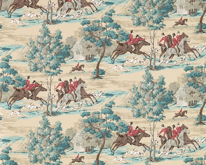 Sanderson Tally Ho Teal/Ruby 214597 Wallpaper