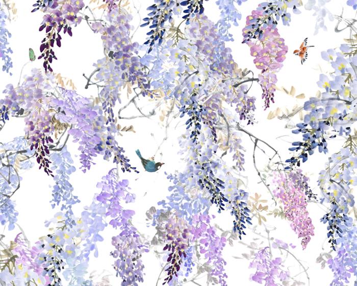 Sanderson Wisteria Falls Panel A Lilac 216296 Wallpaper