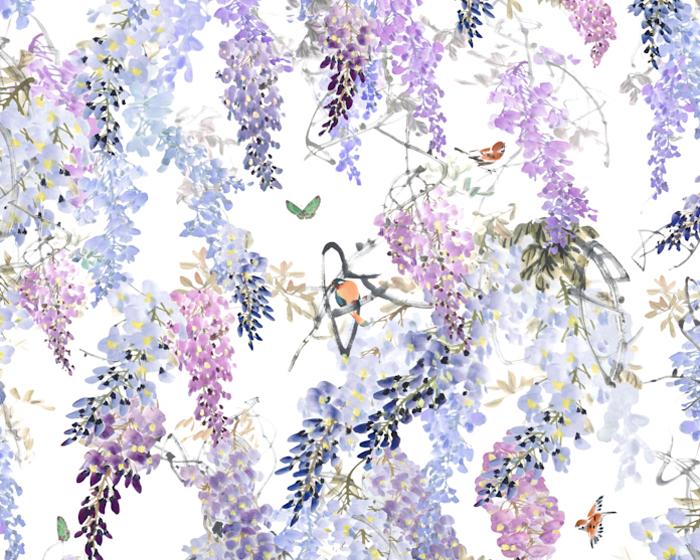 Sanderson Wisteria Falls Panel B Lilac 216297 Wallpaper