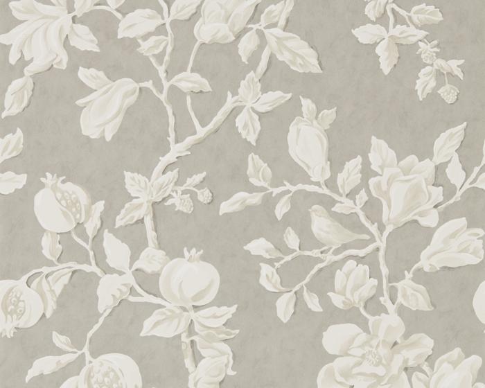 Sanderson Magnolia & Pomegranate Silver/Linen 215722 Wallpaper