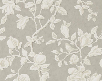 Sanderson Magnolia & Pomegranate Silver/Linen 215722 Wallpaper