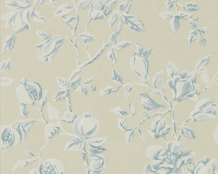 Sanderson Magnolia & Pomegranate Parchment/Sky Blue 215725 Wallpaper