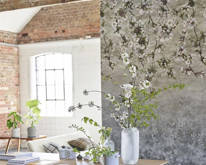 Designers Guild Assam Blossom Platinum Wallpaper PDG1133/01 in Room