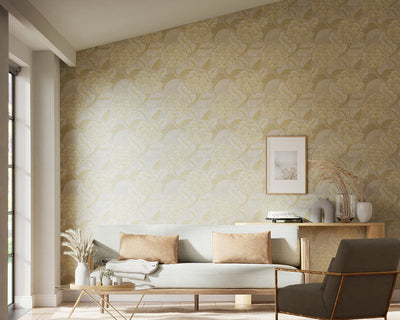Harlequin Flourish Wallpaper on a wall in a living room