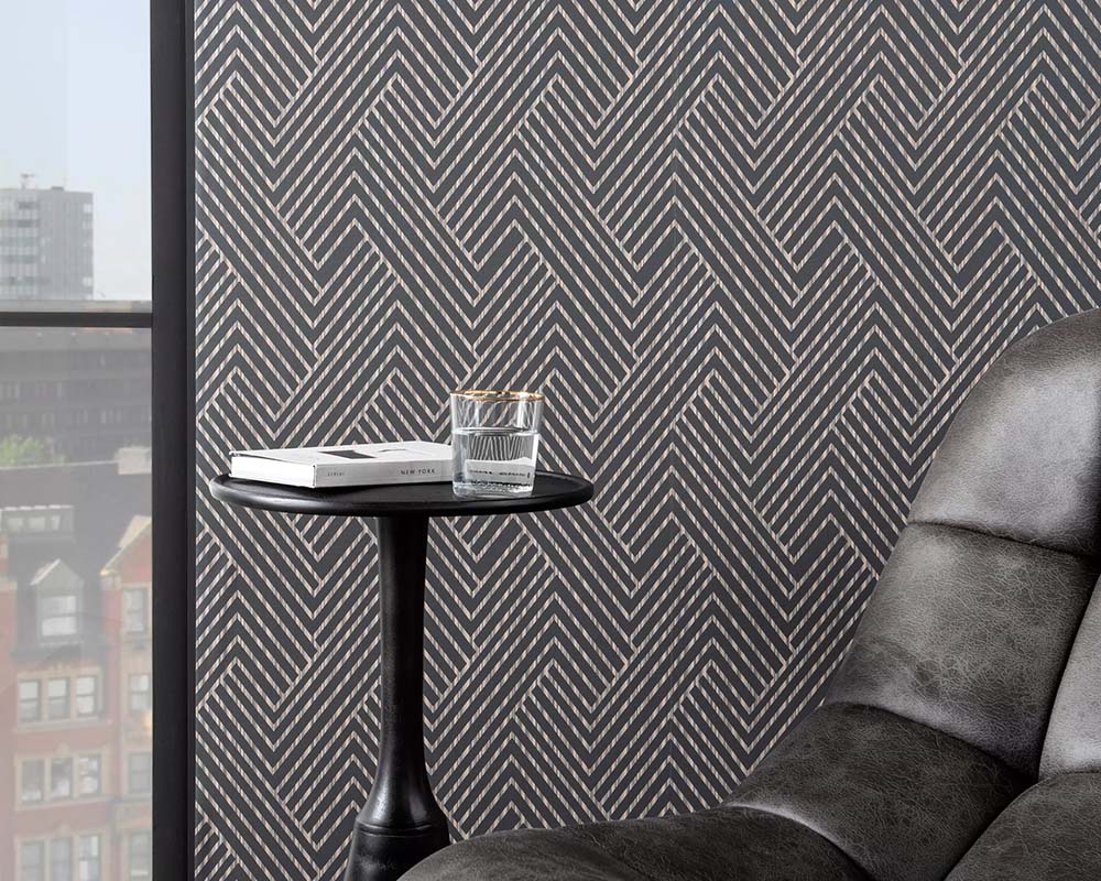 Clarke & Clarke Grassetto Wallpaper on a living room wall