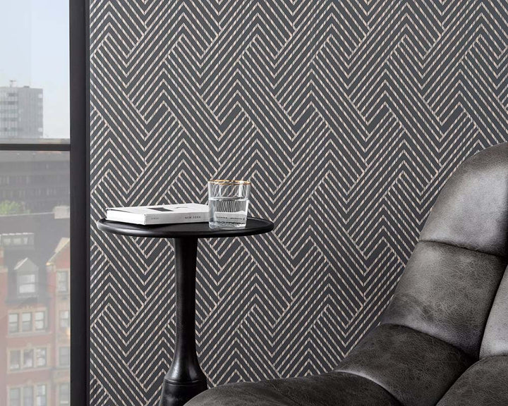 Clarke & Clarke Grassetto Wallpaper on a living room wall
