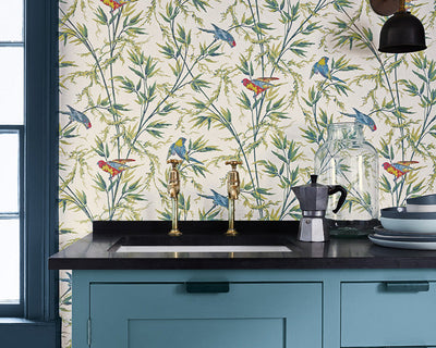 Little Greene Great Ormond Street Wallpaper in Tropical in a kitchen space