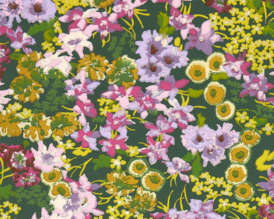 Harlequin Wildflower Meadow Wallpaper in Emerald/Amethyst/Peridot