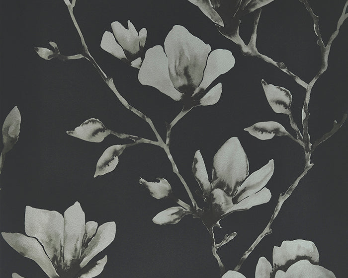 Harlequin Lotus Onyx/Silver Wallpaper