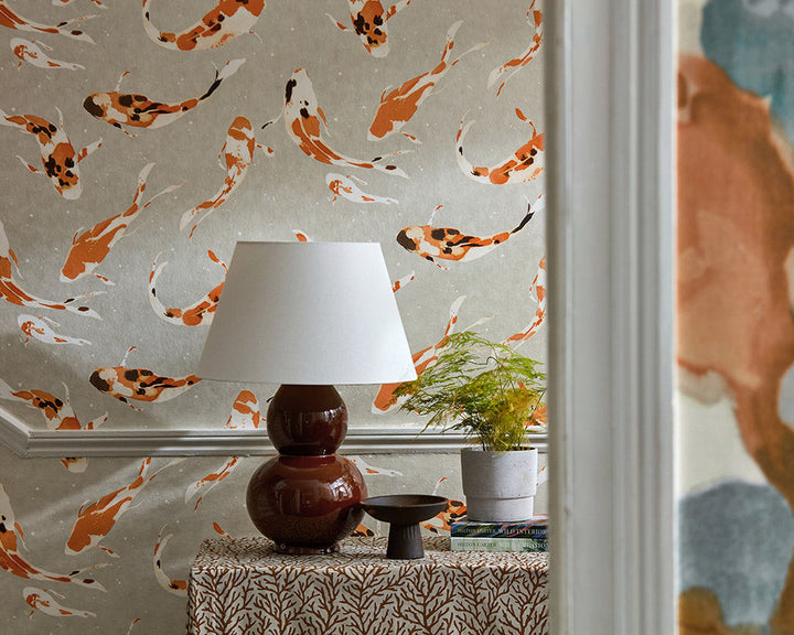 Harlequin Koi Wallpaper in a hallway