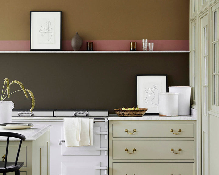 Little Greene Light Bronze Green 123 Paint on kitchen cabinets
