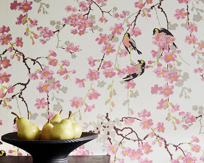 Little Greene Massingberd Blossom Wallpaper close up on a wall