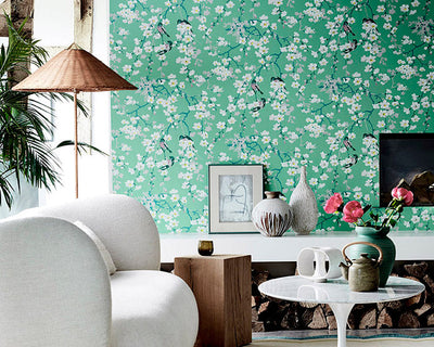 Little Greene Massingberd Blossom Wallpaper in a living room