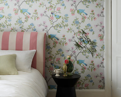 Little Greene Aderyn Wallpaper in a bedroom