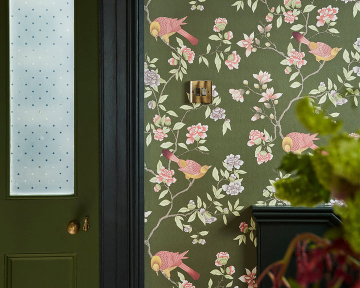 Little Greene Aderyn Wallpaper in a hallway in detail