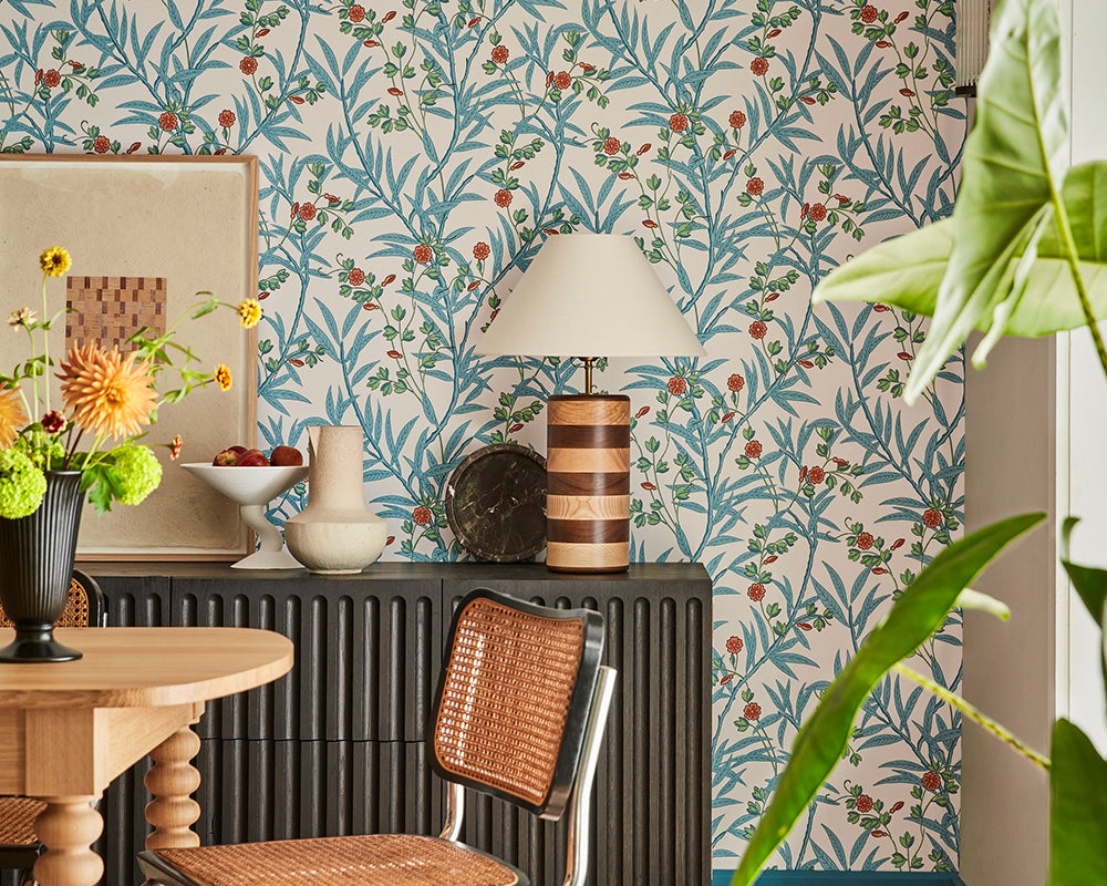 Little Greene Bamboo Floral Wallpaper in Heat in a living space