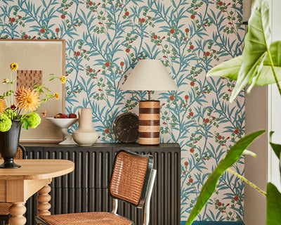 Little Greene Bamboo Floral Wallpaper in Heat in a living space