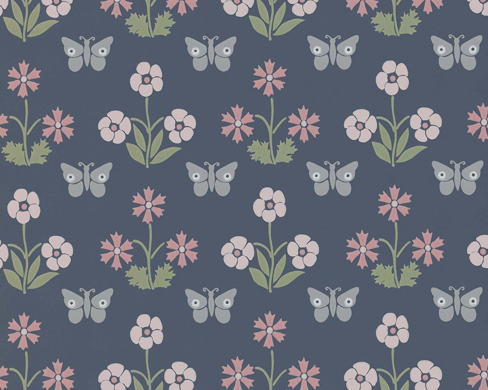 Little Greene Burges Butterfly Wallpaper in Hicks' Blue