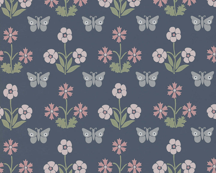 Little Greene Burges Butterfly Wallpaper in Hicks' Blue