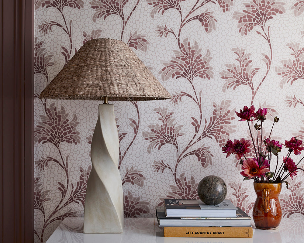 Little Greene Mosaic Trail Wallpaper in Blush in a living space close up