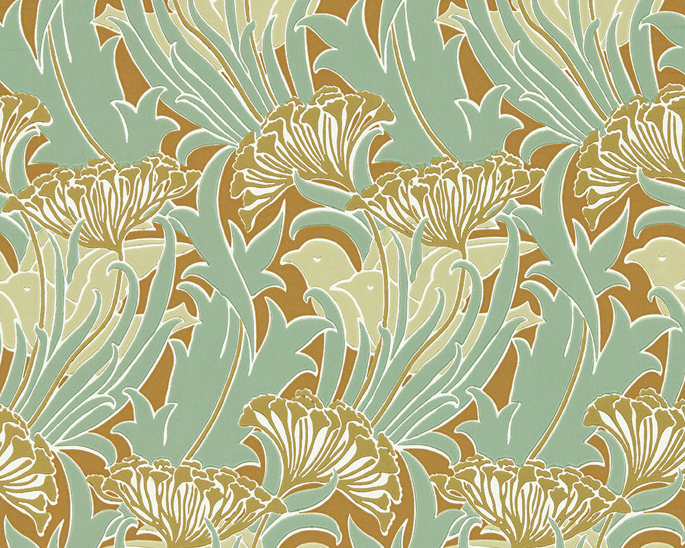 Morris & Co Laceflower Wallpaper in Tobacco & Pistachio