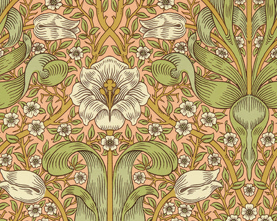 Morris & Co Spring Thicket Wallpaper in Tobacco & Pistachio