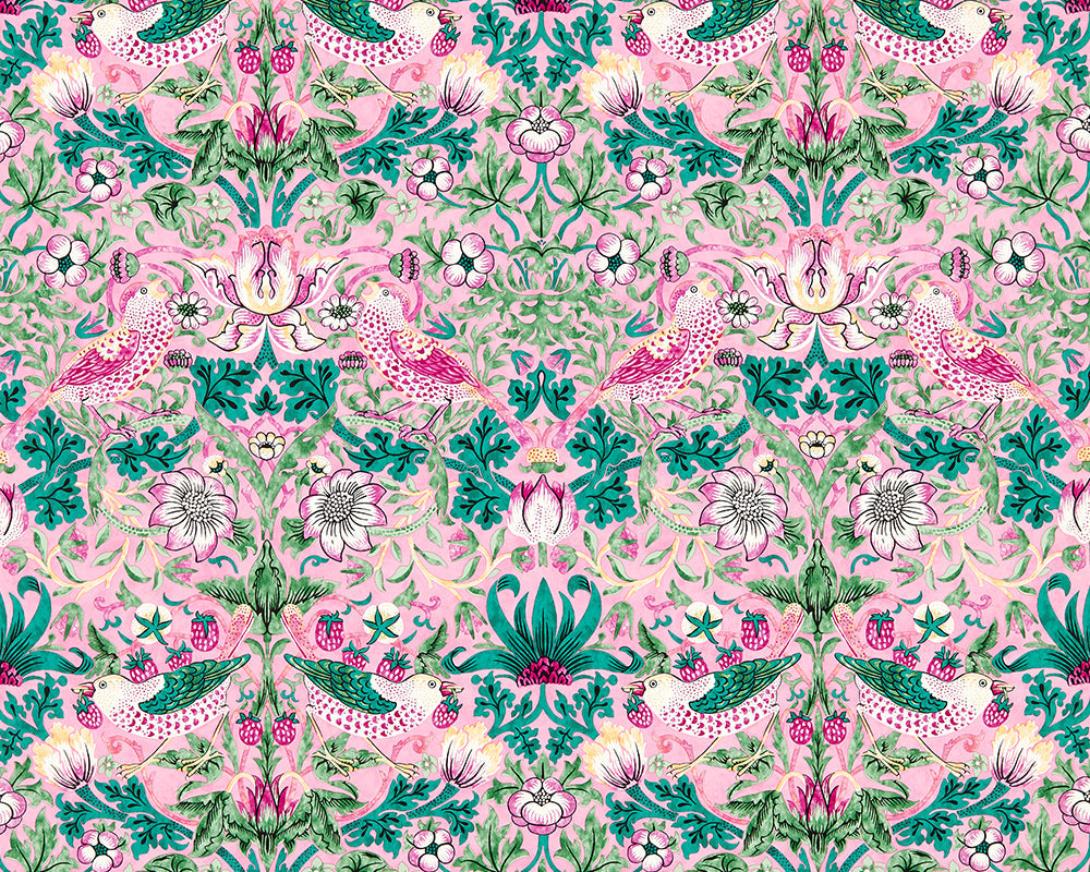 Morris & Co Strawberry Thief Wallpaper in Miami Strip
