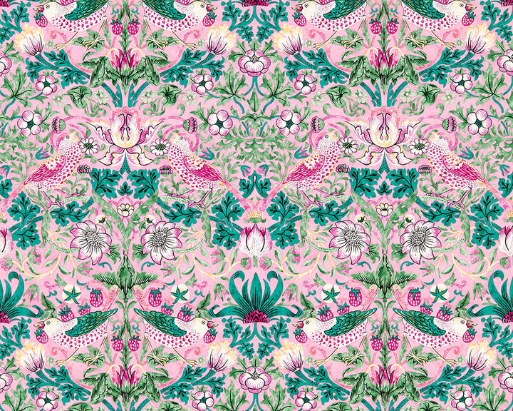 Morris & Co Strawberry Thief Wallpaper in Miami Strip
