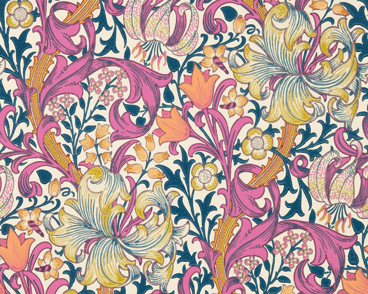 Morris & Co Golden Lily Wallpaper in Pink Fizz