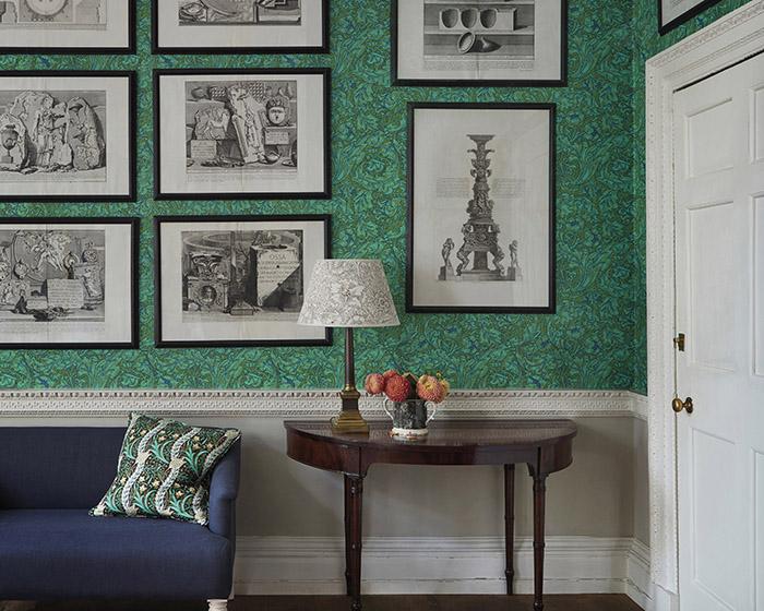 Morris & Co Bachelors Button Olive/Turquoise 216959 Wallpaper