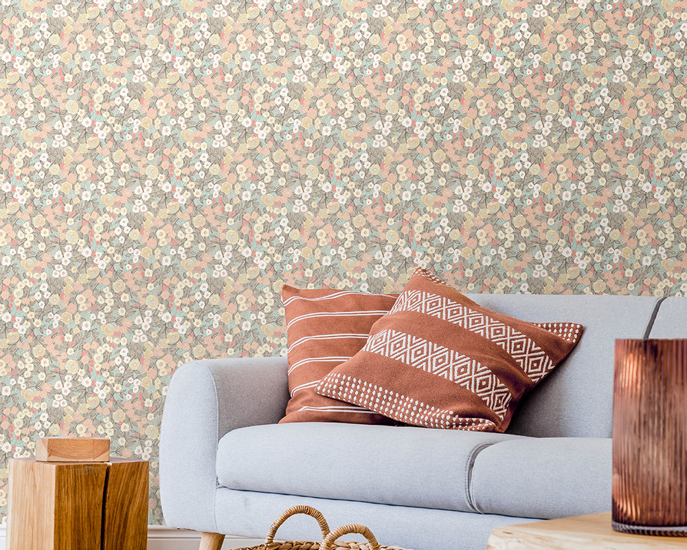 OHPOPSI Flora Ditsy Wallpaper in a living room