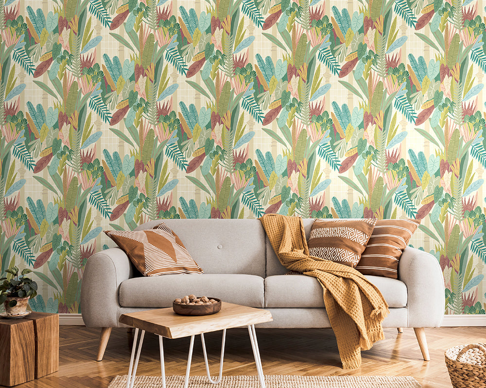 OHPOPSI Glasshouse Wallpaper in a living room