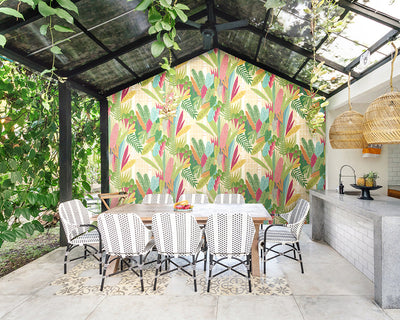 OHPOPSI Glasshouse Wallpaper as a feature wall in a kitchen