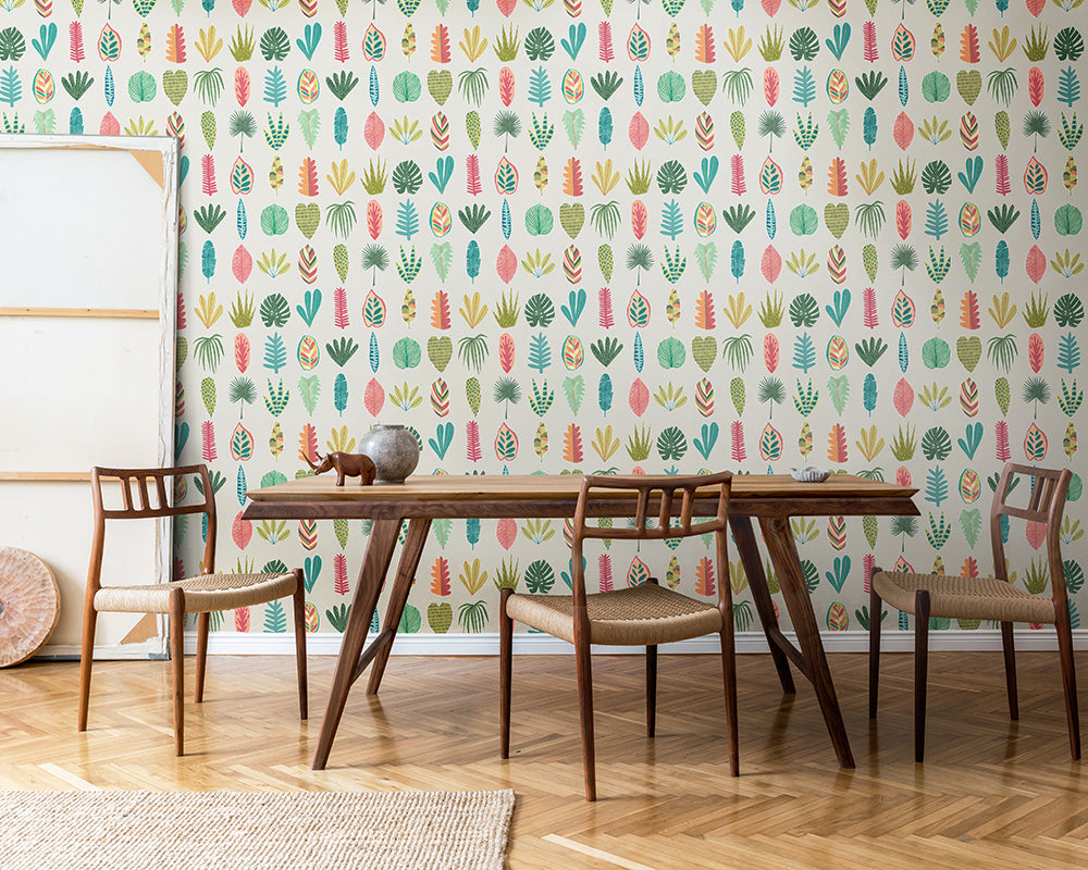 OHPOPSI Leaf Boogie Wallpaper in a dining room