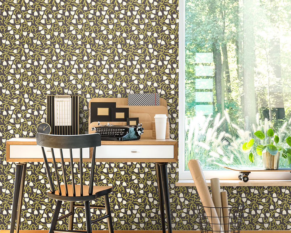 OHPOPSI Tiny Tulip Wallpaper as a feature wall in a home office