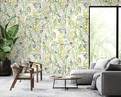 OHPOPSI Verdure Wallpaper as a feature wall in a lounge