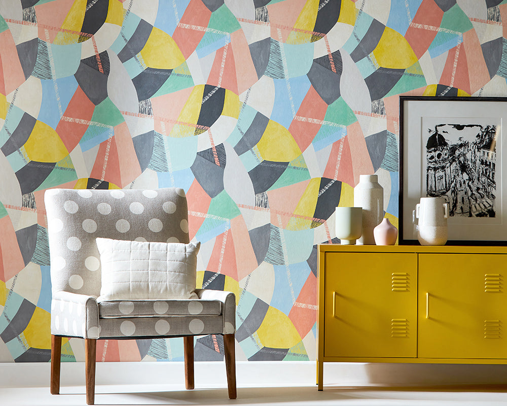 OHPOPSI Abstract Geo Wallpaper in a living space
