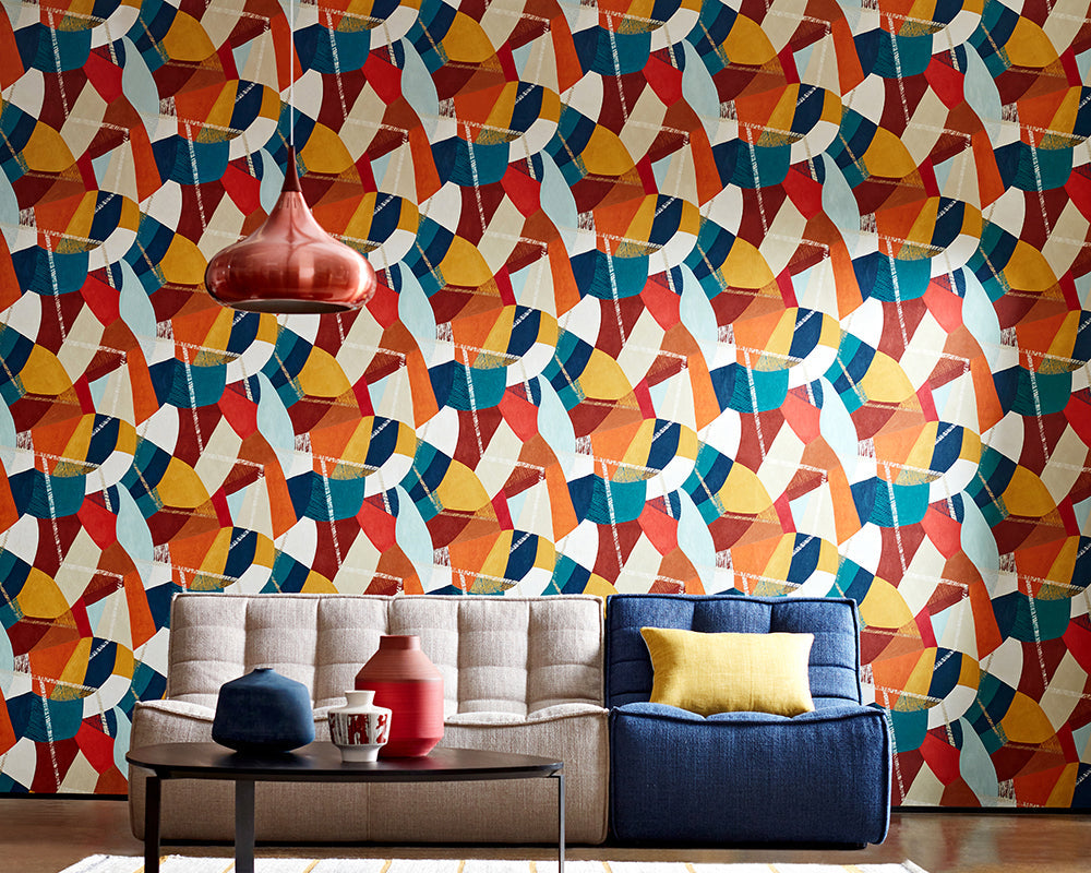 OHPOPSI Abstract Geo Wallpaper in a living room