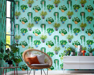 OHPOPSI Houseplant Wallpaper in a living room
