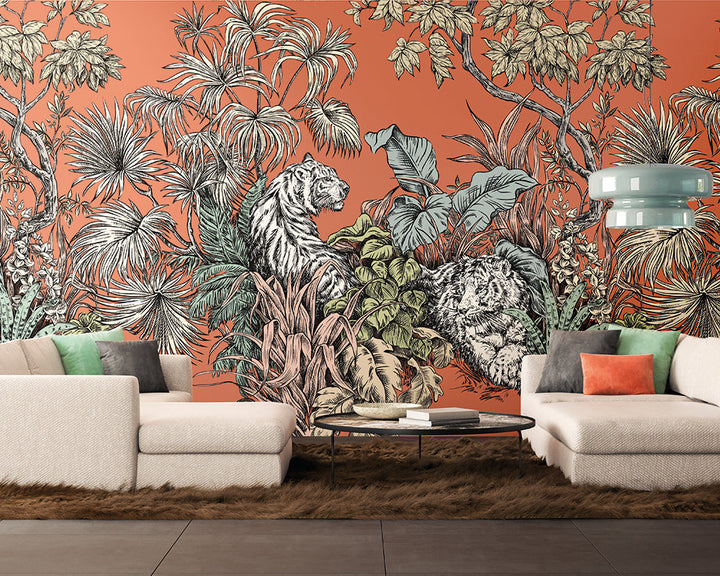 OHPOPSI Roar Wallpaper in a living room