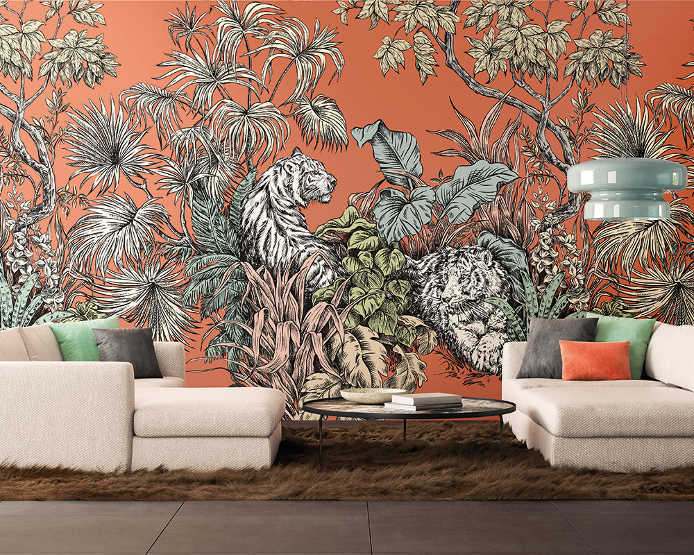 OHPOPSI Roar Wallpaper in a living room