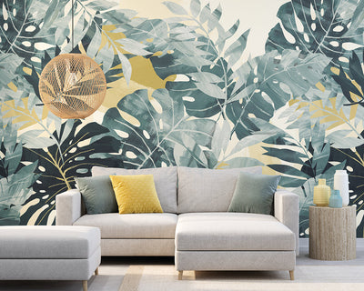 OHPOPSI Textured Palm Wallpaper in a living room